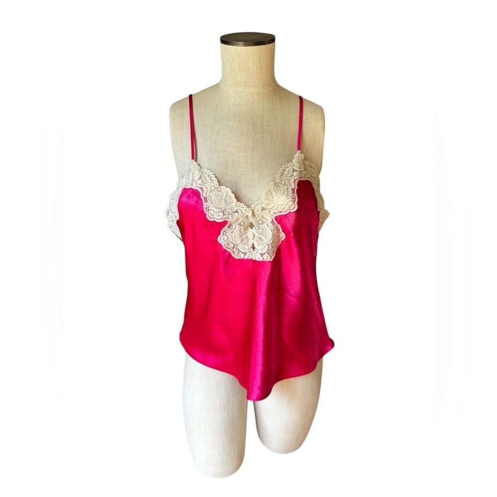 Cinema Etoile Hot Pink Lace Satin Y2K Sexy Camisole Top Size L